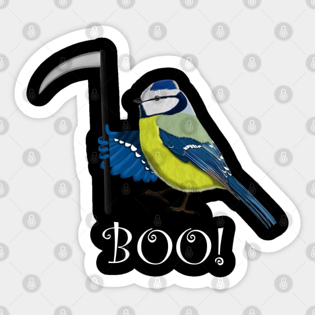 Blue Tit Scythe Bird Funny Halloween Ornithologist Gift Sticker by jzbirds